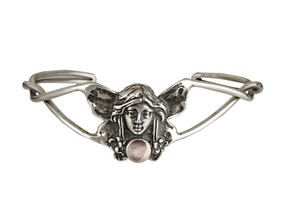 Sterling Silver Victorian Fairy Cuff Bracelet With Rose Quartz